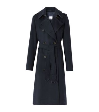 Burberry Cashmere Kensington Trench Coat in Navy