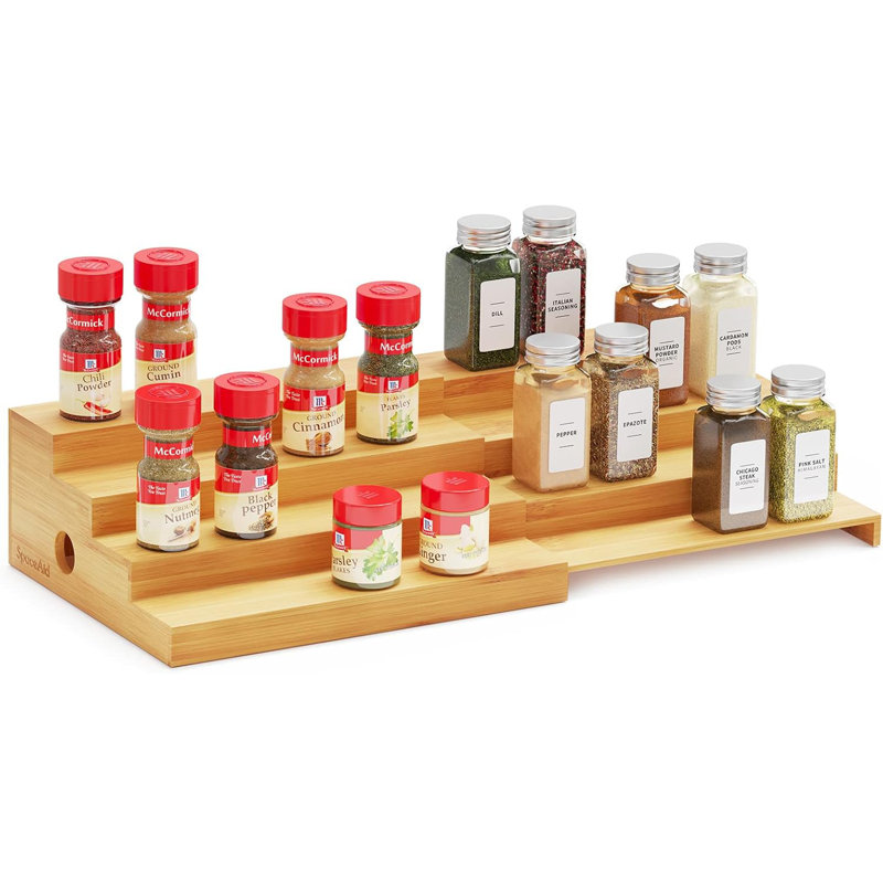 Spaceaid 4 Tier Bamboo Spice Rack Organizer for Cabinet, Kitchen Pantry Spices Storage Rack for Cabinets Organization, Home Seasoning Tiered Can Goods Racks Wood Shelf Organizers (4 Tier) | Wayfair