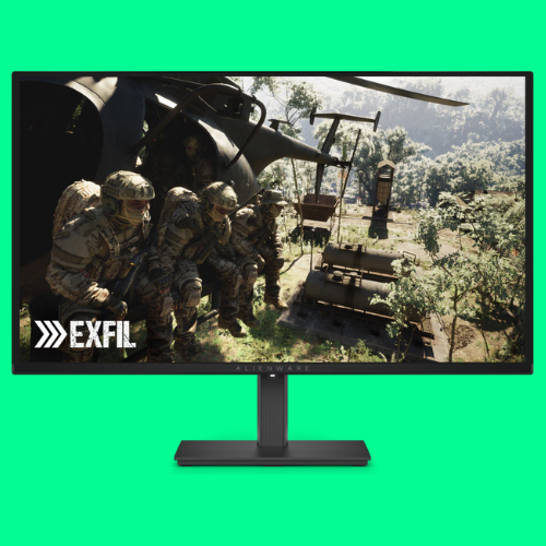 Alienware AW2726DM monitor on a green background
