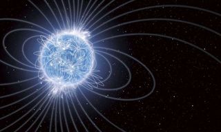 This visualization shows the magnetic lines of a magnetar.