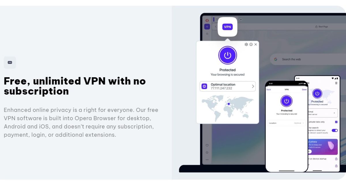 Screenshot of Opera free VPN website