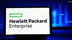 Hewlett Packard Enterprise (HPE) logo and branding pictured on a tablet screen with digital interface in background.