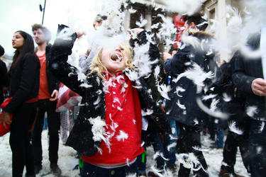 Photos: Revelers celebrate 'International Pillow Fight Day'
