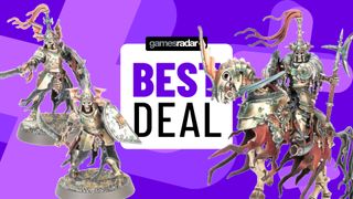 Models from the Deathrattle Army Set alongside a GamesRadar+ 'best deal' badge, all against a purple background