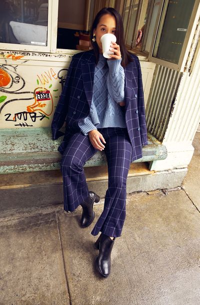 Clothing, Street fashion, Fashion, Footwear, Purple, Snapshot, Outerwear, Blazer, Cool, Jeans,