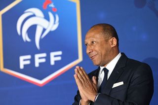Philippe Diallo reacts after being elected as the new President of the French Football Federation during the Federal Assembly of the Federation in Paris on June 10, 2023. Members of the Executive Committee of the French Football Federation, the Executive Office of the Amateur Football League, Presidents of the Leagues, and Ligue 1 and Ligue 2 clubs and delegates are attending the meeting. (Photo by Bertrand GUAY / AFP) (Photo by BERTRAND GUAY/AFP via Getty Images) ZInedine Zidane