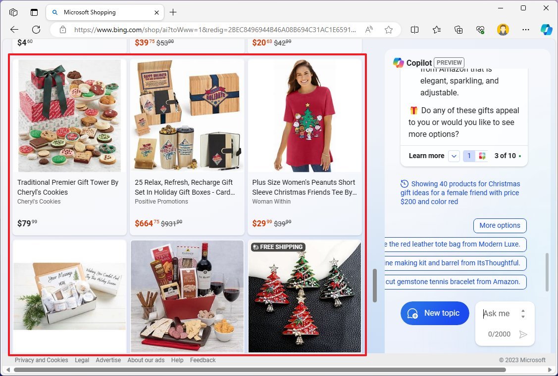 Resultados de Microsoft Shopping Copilot
