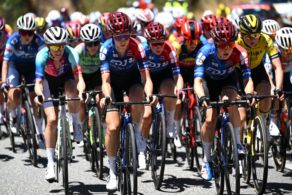 FDJ-Suez riders Cecilie Uttrup Ludwig and Grace Brown in the peloton
