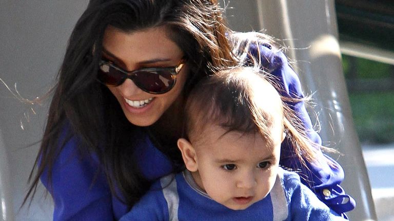 Kourtney Kardashian and Mason Dash Disick sighting at Coldwater Canyon Park on January 22, 2011 in Los Angeles, California