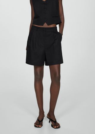 Linen-Blend Bermuda Plated Shorts