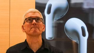 Tim Cook looking upward.