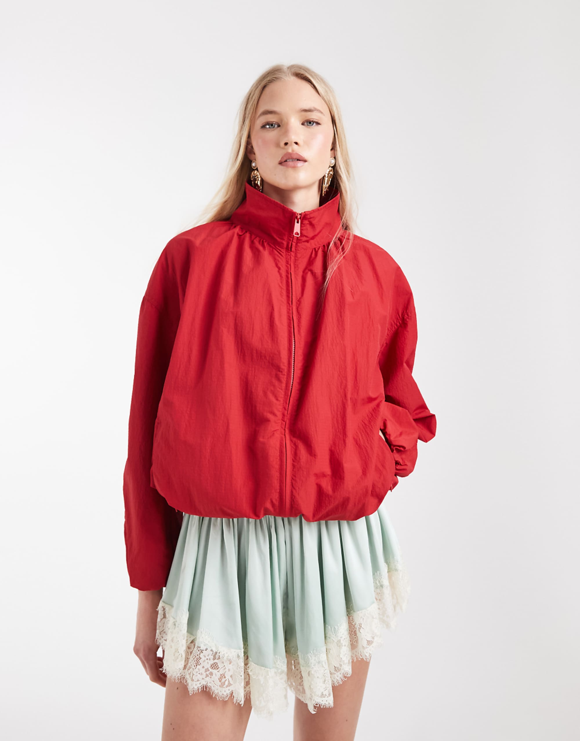 Asos Design Oversized Bubble Hem Track Jacket in Red