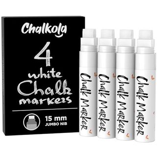 Jumbo White Chalk Pens - 15mm Window Markers | Pack of 4 White Pens - Use on Cars, Chalkboard, Whiteboard, Blackboard, Glass, Bistro | Loved by Teachers, Artists, Businesses