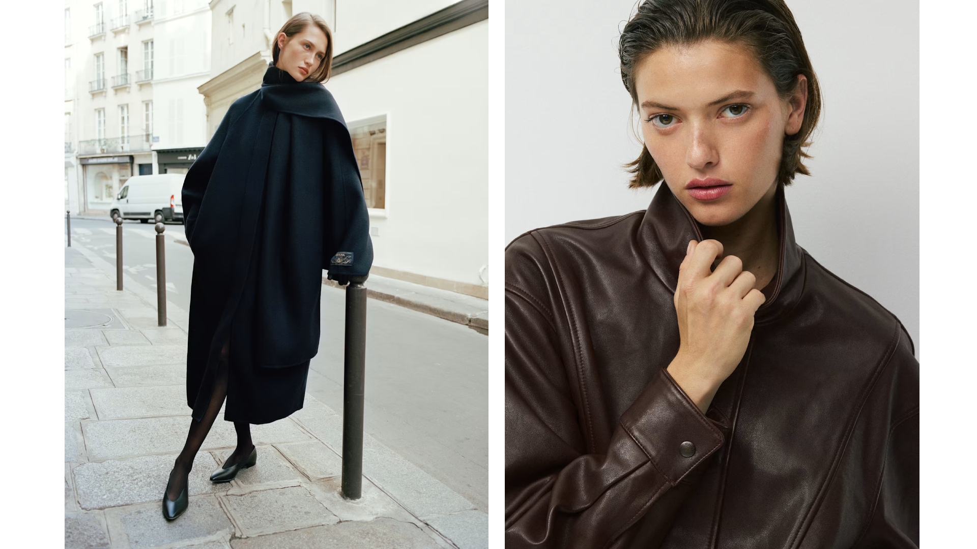 Aritzia models wearing neutral winter coats