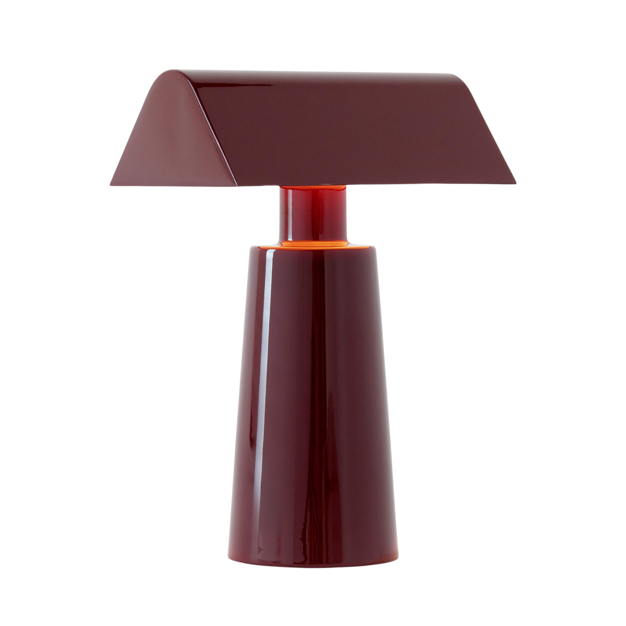 a glossy red lamp