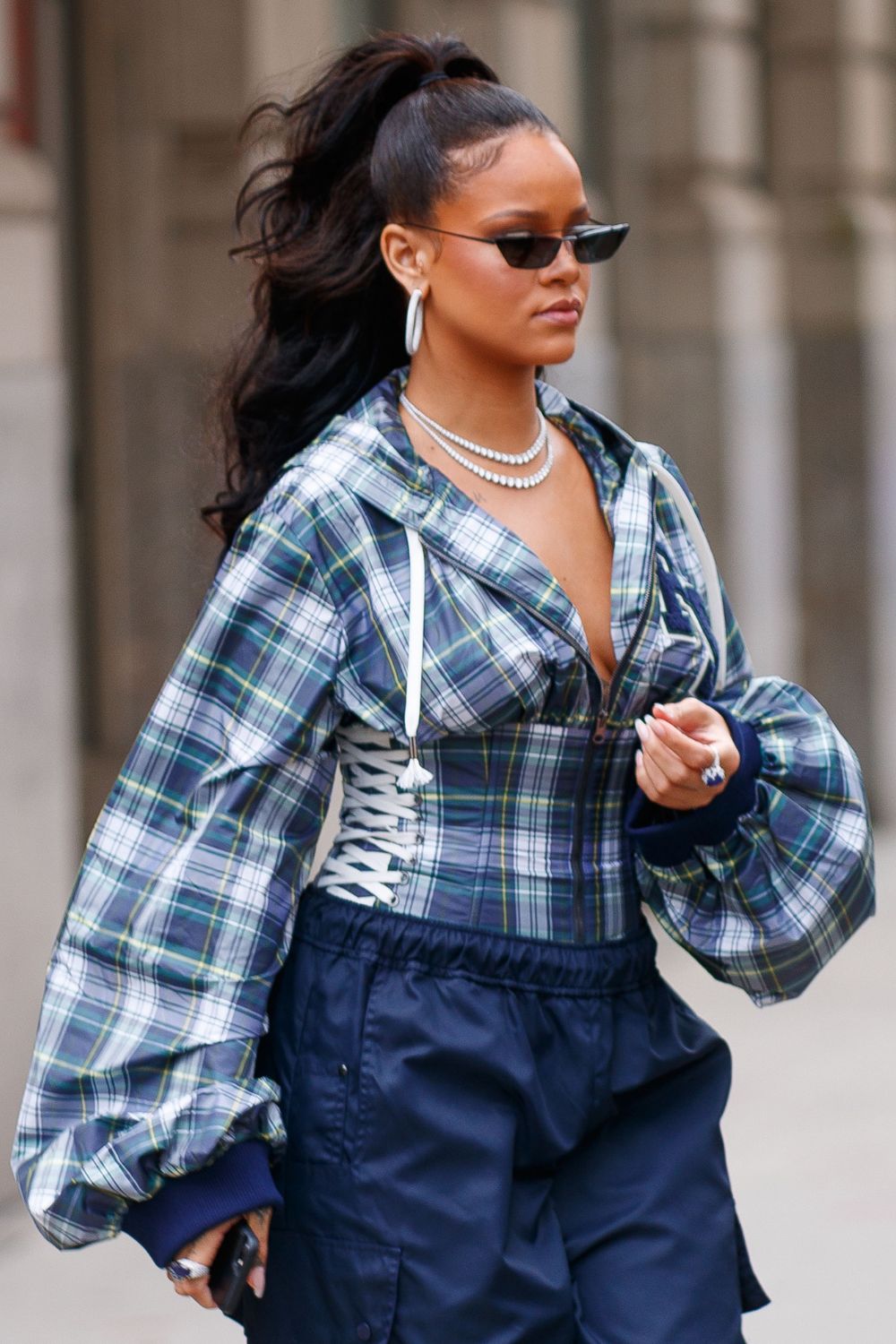Rihanna sporting a high ponytail