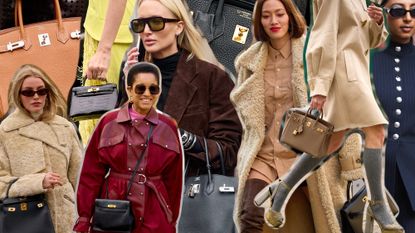 a street-style collage of women wearing an Hermés bags in a story about how to buy an hermés bag 