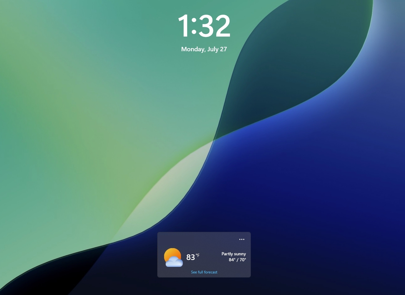 Windows 11 Lock Screen with Weather widget and date and time information.
