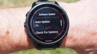 A smartwatch showing the software update screen