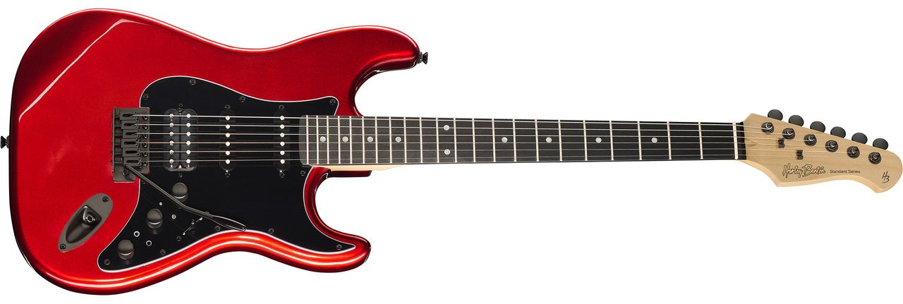 Harley Benton ST JAM-ster: The new high-performance S-style from the budget gear giant comes in metallic red and gray finishes with black pickguards and vibrato.