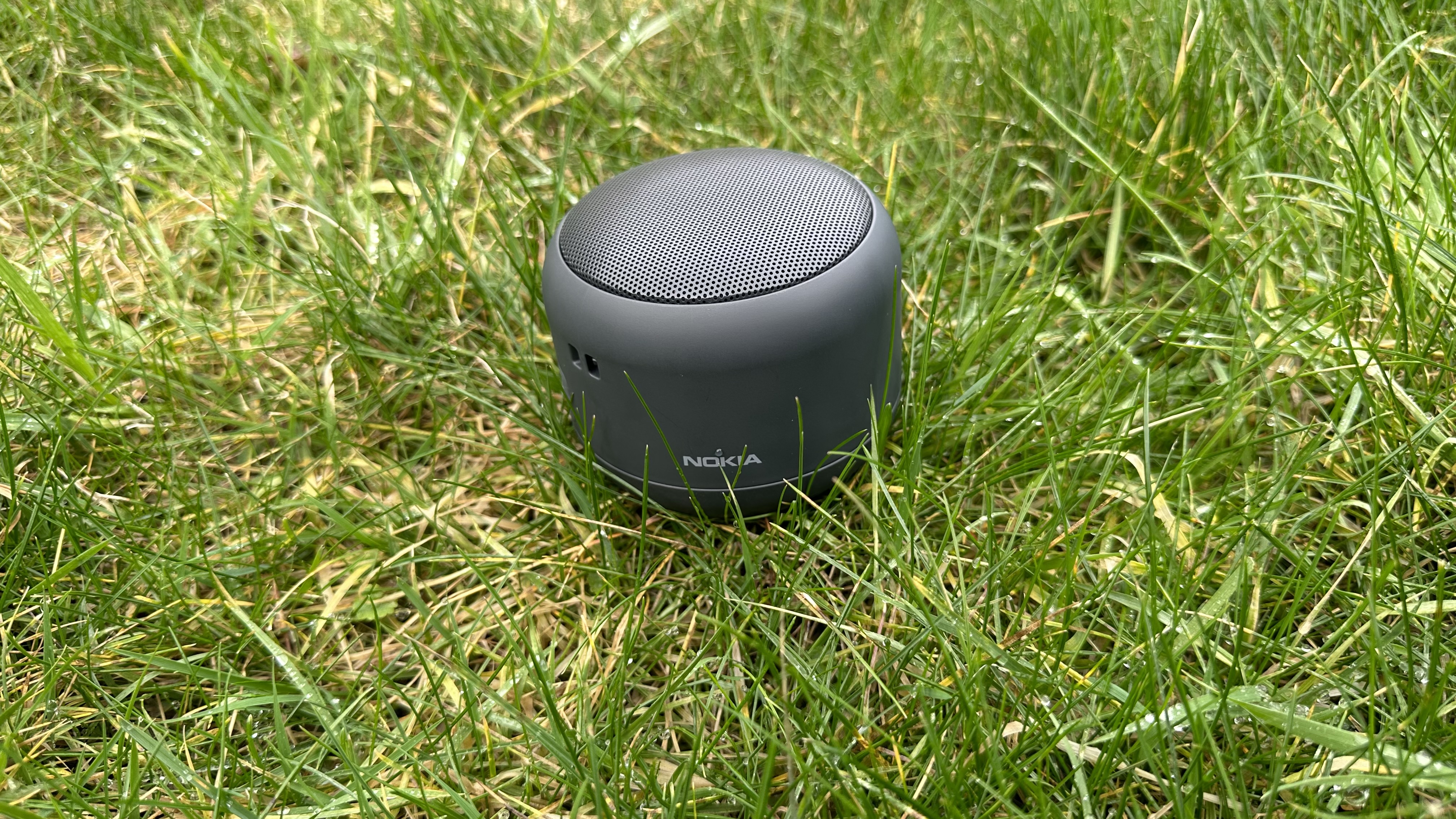 A picture of the Nokia Portable Wireless Speaker 2 among some grass.