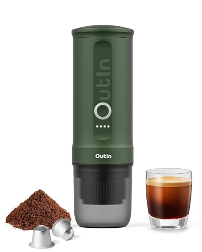 Outin Nano Portable Electric Espresso Machine, Travel Coffee Maker for Camping, Car Coffee Maker Self-Heating With Usb-C, With Ground Coffee &amp;amp; Ns Capsule for Rv, Hiking, Office