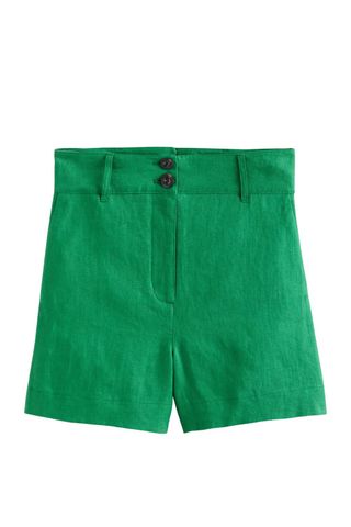green linen shorts