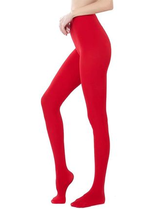 model wearing red tights