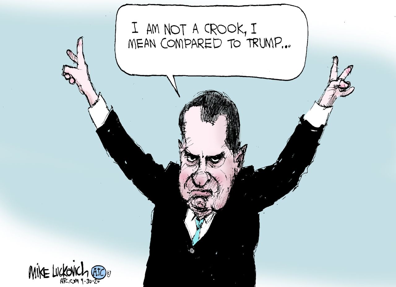 Political Cartoon U.S. Trump Nixon taxes