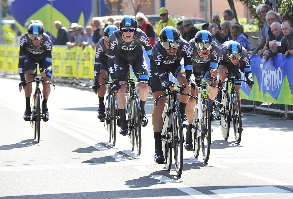 David Lopez leads Team Sky across the line