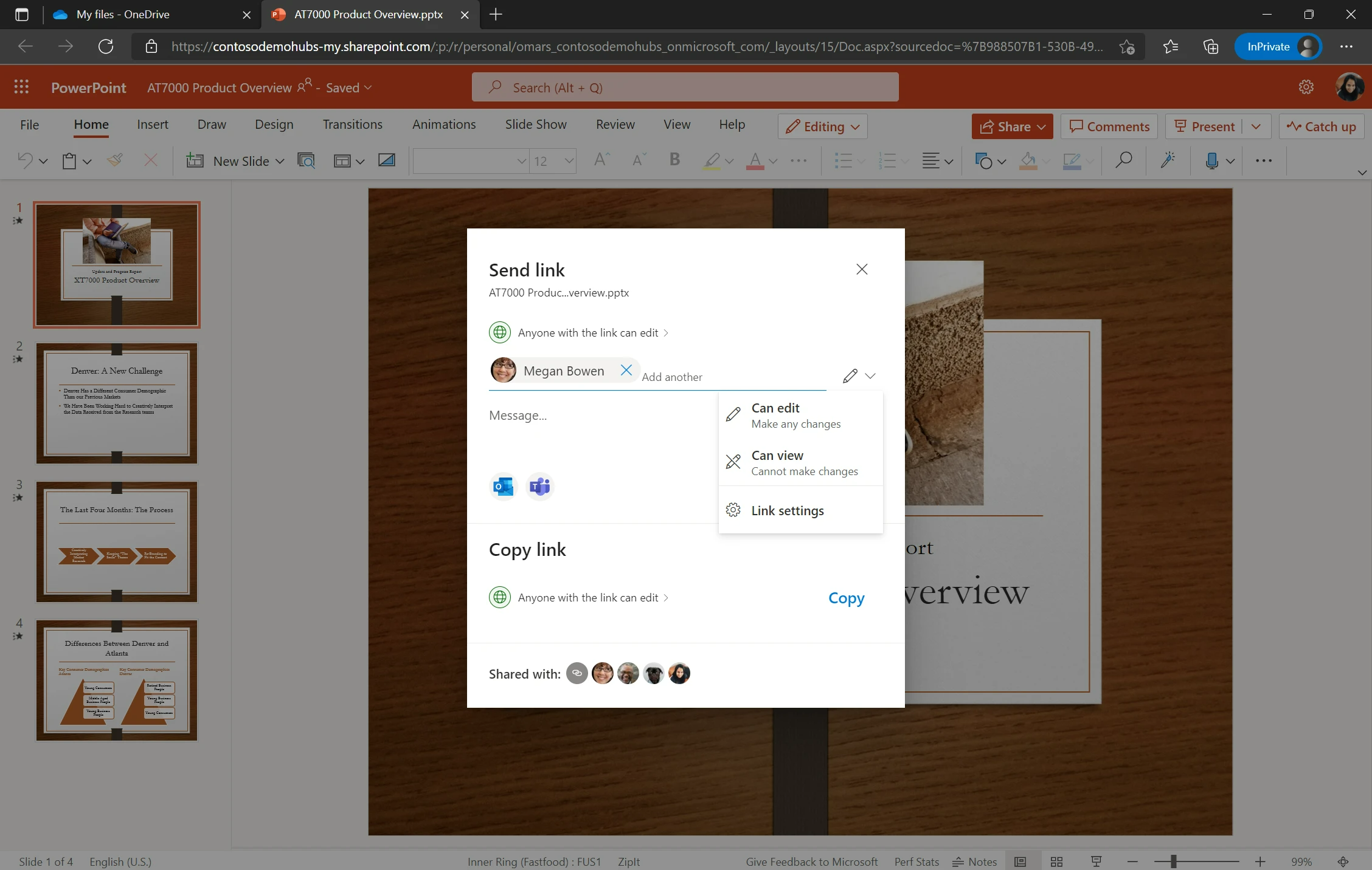 Experiência de compartilhamento do Microsoft Office no PowerPoint
