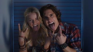Julianne Hough and Diego Boneta pose for a photo together in Rock Of Ages.