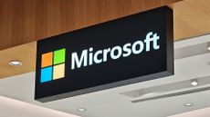 Microsoft logo and branding pictured on a sign outside a shopfront in Shanghai, China.