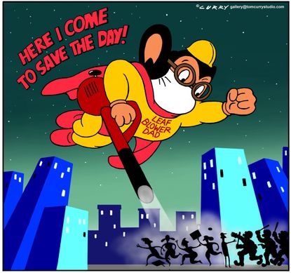 Editorial Cartoon U.S. Mighty Mouse leaf blower dads Portland protests