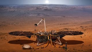 An illustration of the Mars InSight lander, which picked up the strongest Marsquake on record in May. 