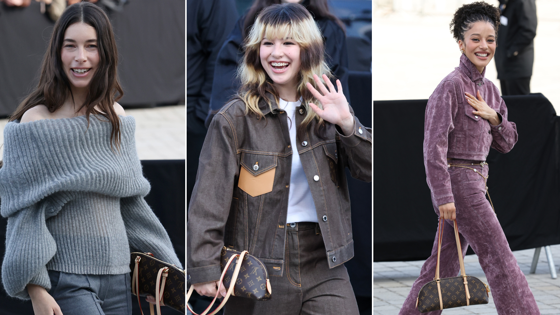 Celebrities attended the Louis Vuitton Fall 2026 show with monogram bags to celebrate the print's 130th anniversary
