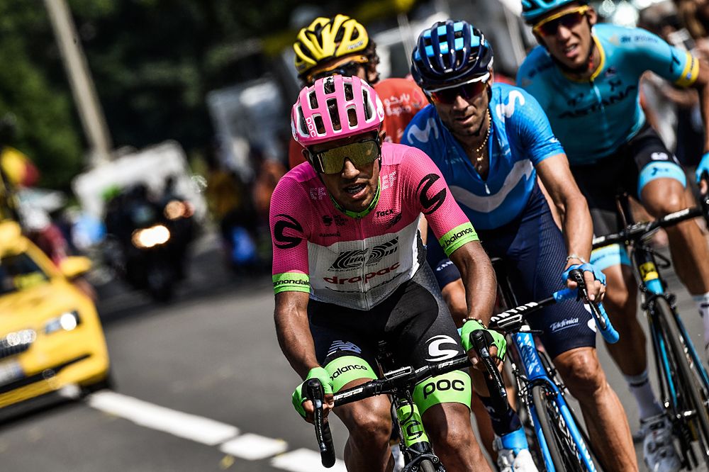 Daniel Martinez Poveda (Front) rides in a counter attack group during the 17th stage