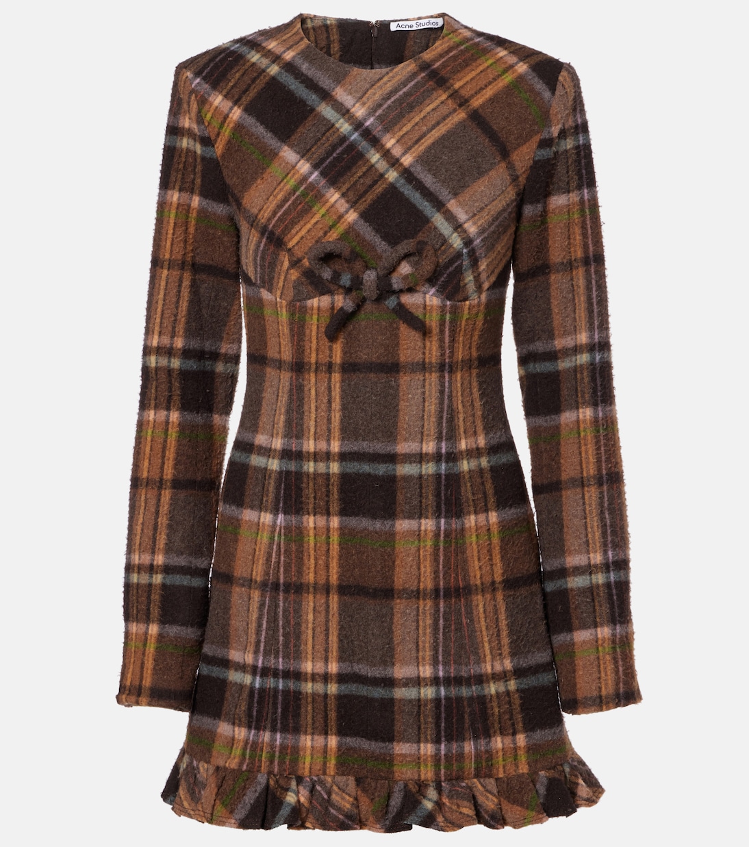 Checked Wool-Blend Minidress