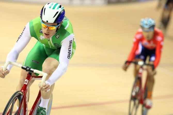 Irelands Martyn Irvine goes on the attack for Ireland in the men's scratch race qualifying round