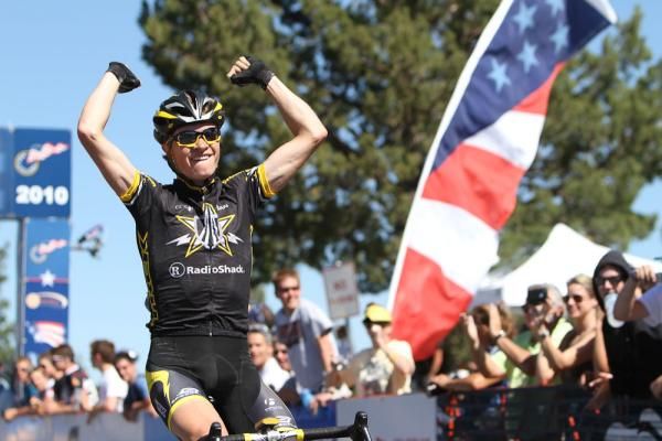Ben King (Trek-Livestrong) celebrates his second national title in as many days.