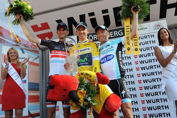 Final Suisse podium: Frank Schleck (RadioShack), Rui Costa (Movistar), Levi Leipheimer (Omega Pharma Quickstep)