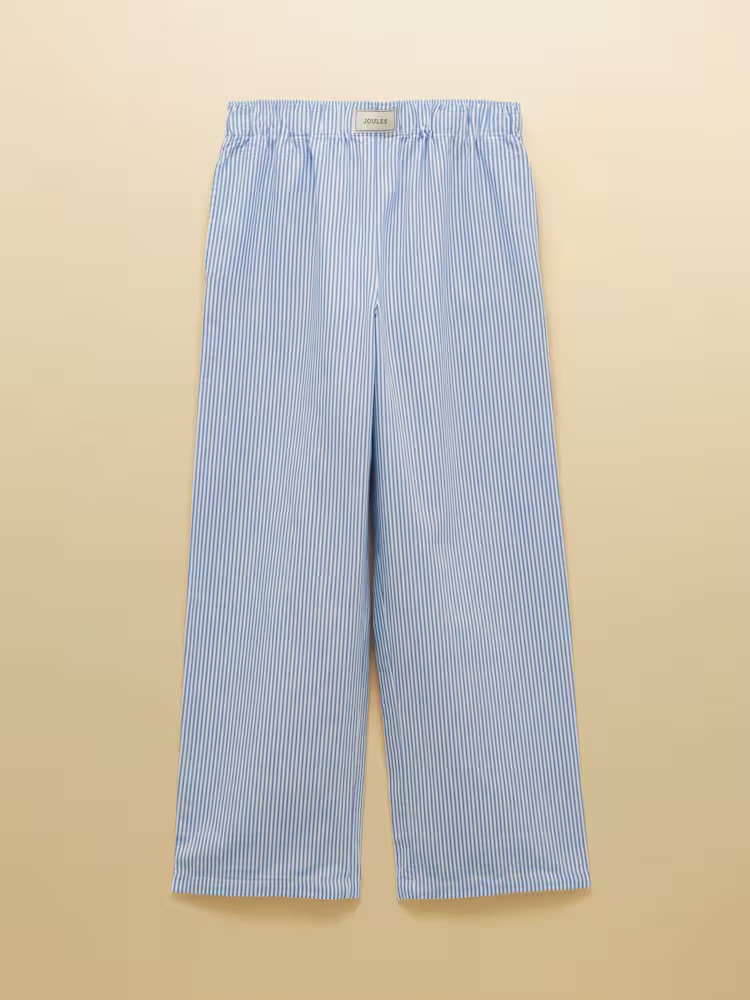 Joules, Hallie Blue Stripe Relaxed Wide Fit Cotton Trousers