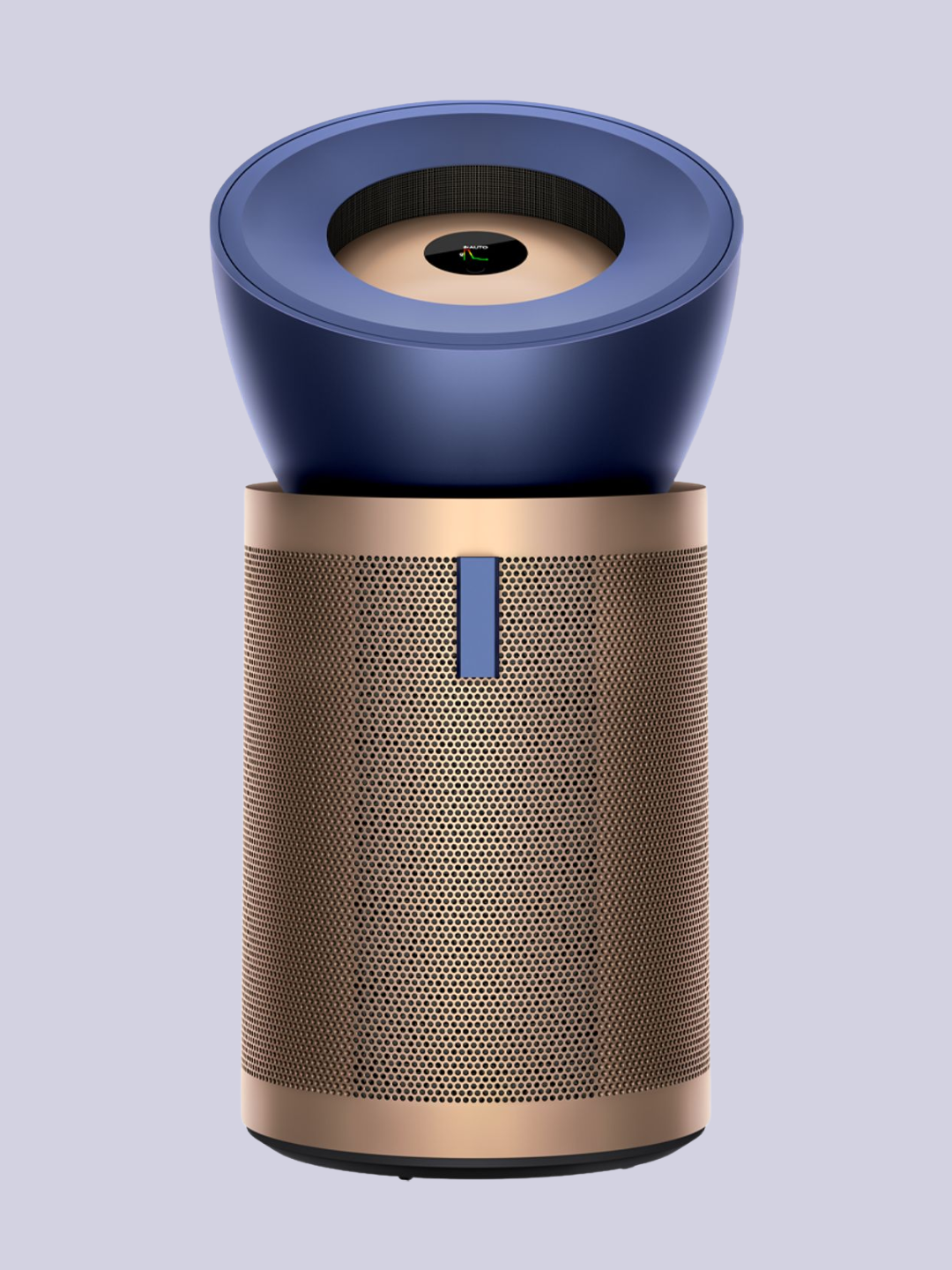 A purple and bronze air purifier and fan from Dyson