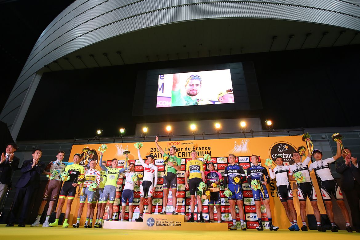 Top riders on the podium at the Saitama Criterium