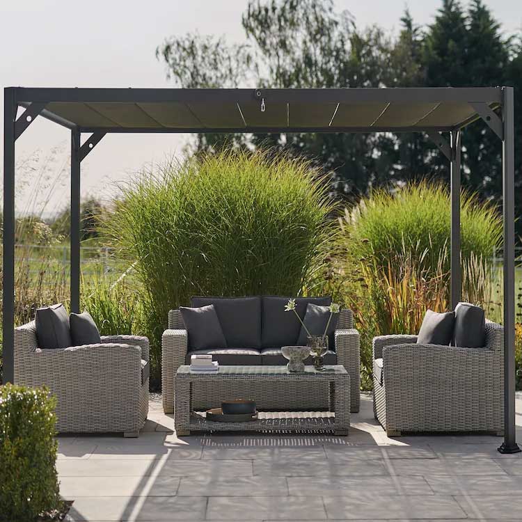 Kettler Grey Panalsol Louvre Pagoda on a patio