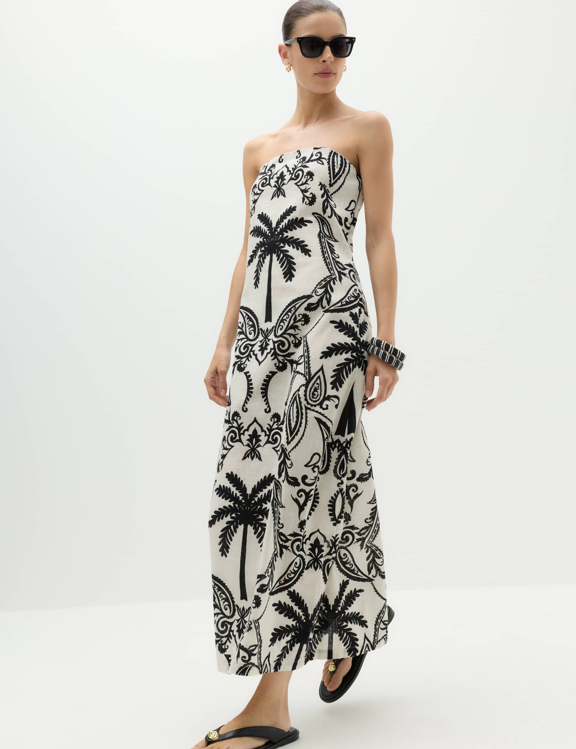 Pure Cotton Printed Midi Bandeau Dress