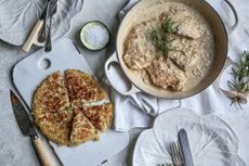 Winter creamy-mustard and Parmesan chicken with parsnip rösti, as prepared by our Kitchen Garden Cook.