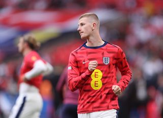 Crystal Palace midfielder Adam Wharton warms up prior to England's friendly against Iceland at Wembley ahead of Euro 2024.