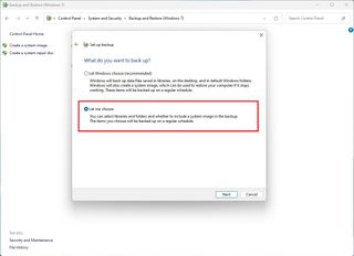Windows backup manual file selection option