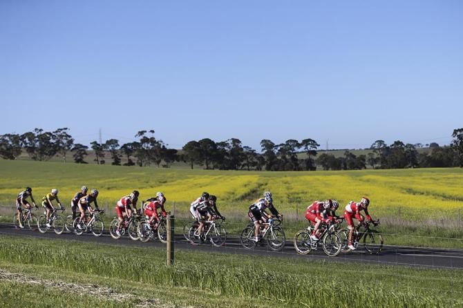 The blue skies were decieving as the peloton had to contend with strong head winds.